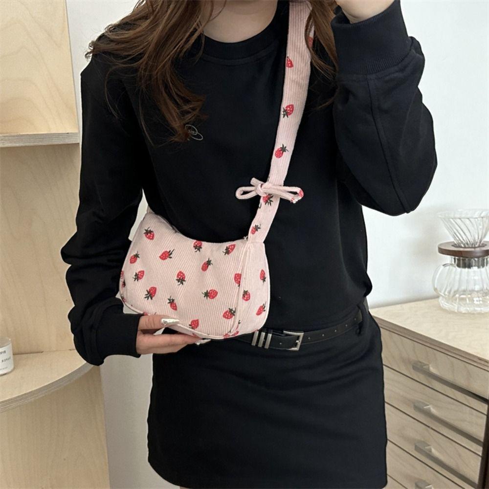 

Korean Style Corduroy Tote Bag Sweet Handbag Fashion Underarm Bag Girls