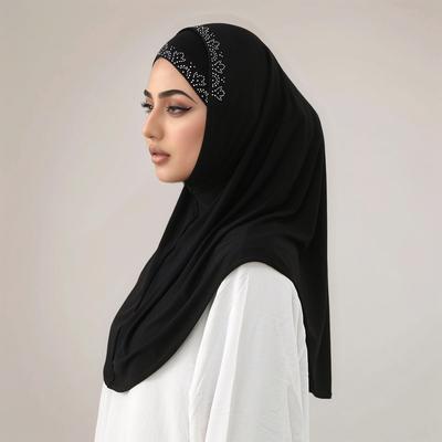 2Pcs Set Muslim Women Solid Inner Scarf Turban Cap And Instant Hijab Diamond Crystal Hemp Islamic Malaysia Undercap Ladies Cap