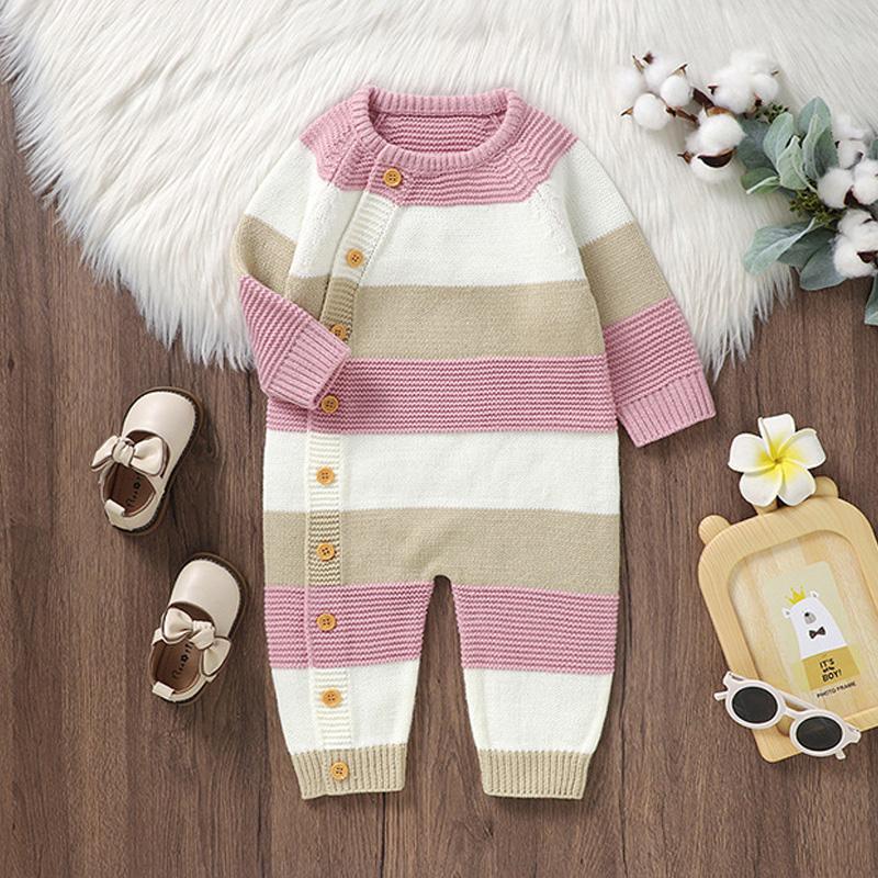 Winter Baby Strampler Kleidung Warm Strick Gestreiften Strampler Jungen Mädchen Overalls Herbst Ein Stück Herbst Infant Unisex Playsuits