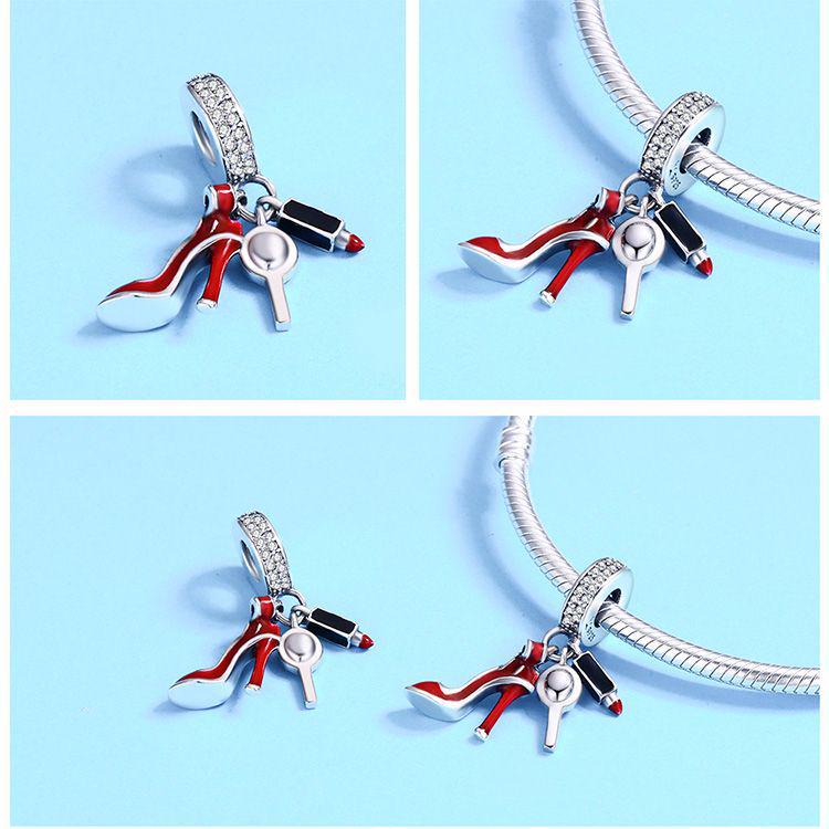 European & American S925 Sterling Silver Beads High Heels Queen Series DIY Pendant Jewelry Set