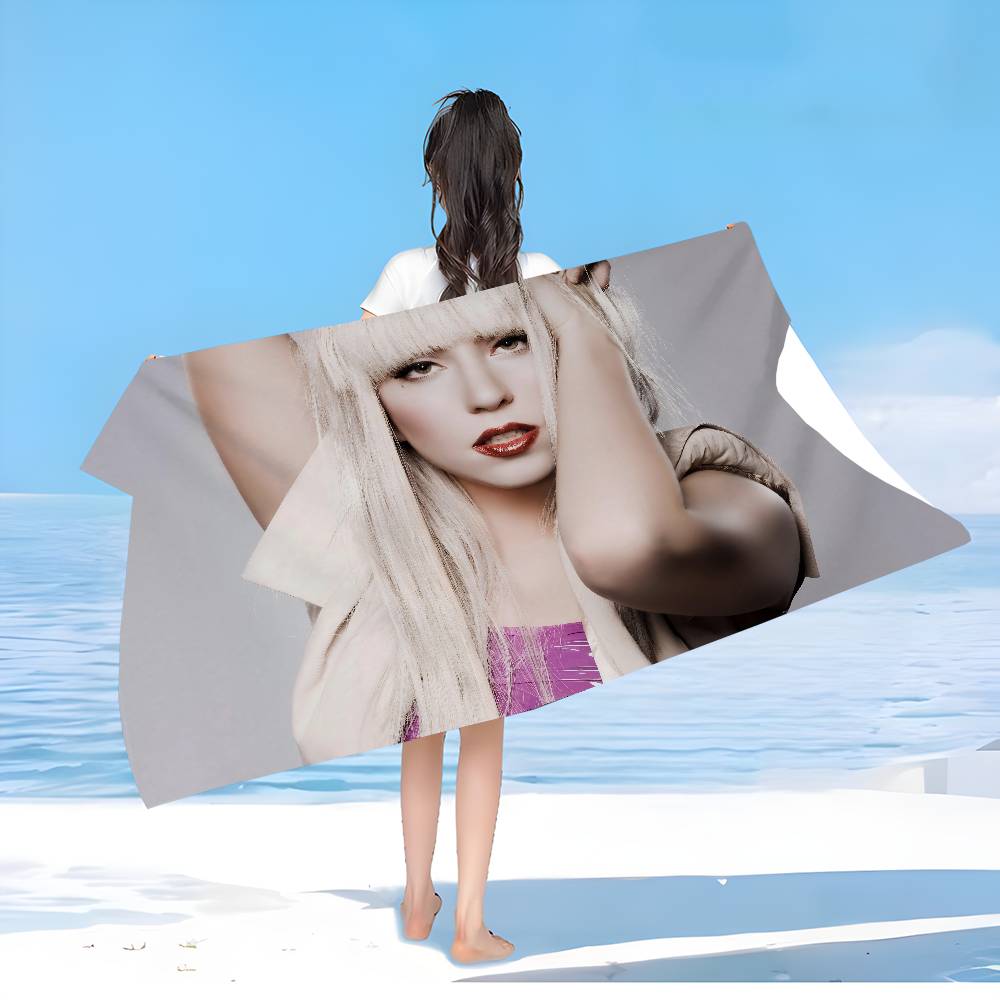 L-Lady Gaga Microfiber Printed Beach Towel Mountain Climbing Yoga Beach Swimming Running Absorbent Soft Towel