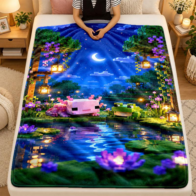 Flannel Blanketminecraft Warm Soft Throw Blanket for Indoor Sofa Bed Living Room Use