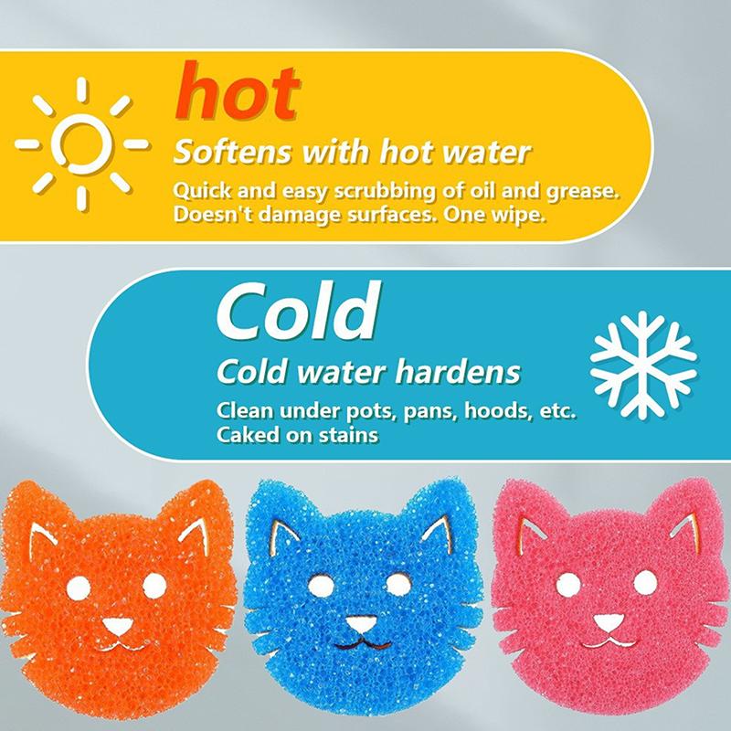 Double Layer Temperature Sensitive Cat Face Sponge Non Scratch for Washing Dishes Pots and Kitchen Items