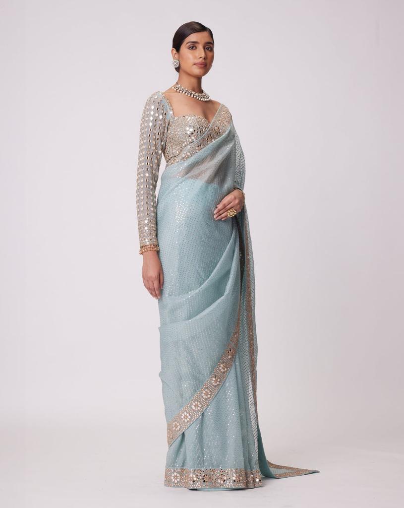 Indian Pakistani BlockBuster Original Mirror Design Sari Women Bollywood Ethnic Saree Blouse