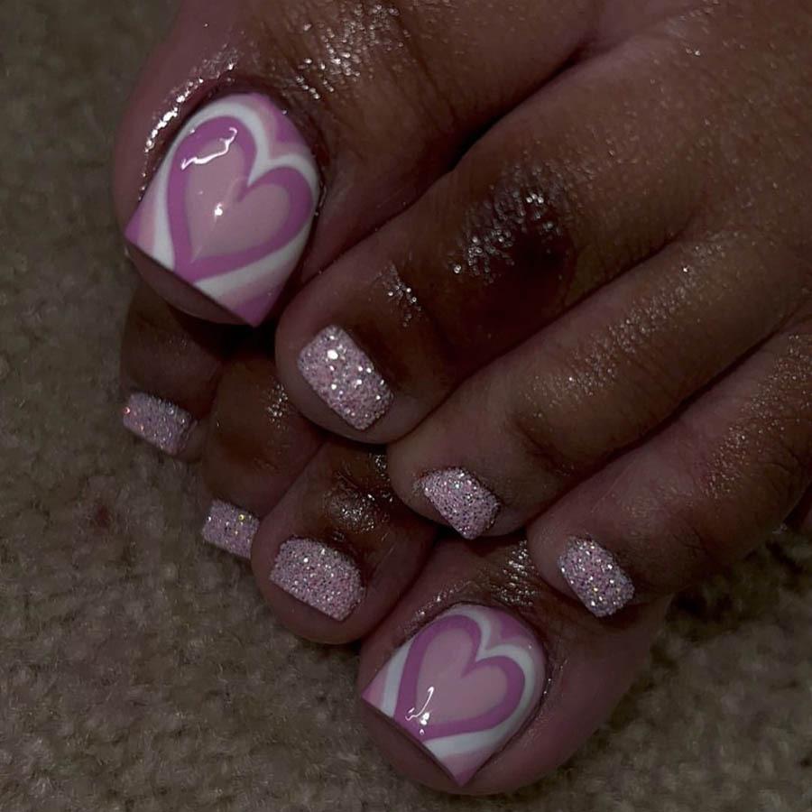 

Stylish Pink Heart Bling Wearable False Nails