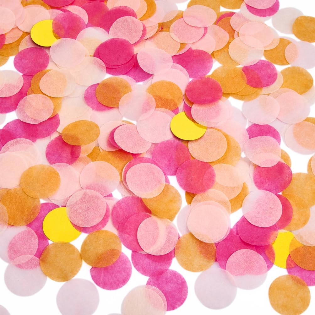 Hot Pink Orange and Gold Tissue Confetti Dots Table Decoration for Birthday Graduation Wedding Toss Groovy Fall Autumn Party, 1 inch in Diameter, 100