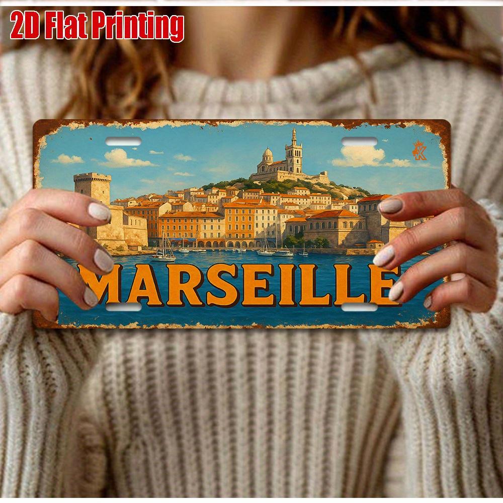 D Flat Pc Vintage Metal Plaque for Decorative Use Only Outdoor Sign Wall Decor Marseille Aluminum Sign Home Decoration