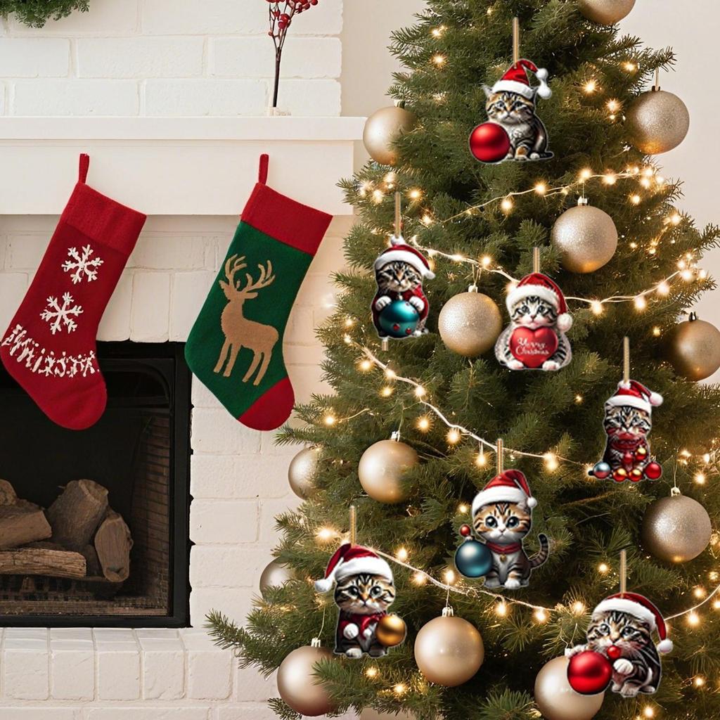 2025 Katze Weihnachten Adventskalender 24 Tage 2D Acryl Anhänger Countdown Kalender Niedliches Geschenk für Kinder Erwachsene Weihnachtsbaumschmuck