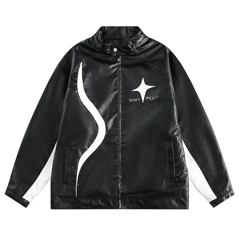 

Мужская куртка из искусственной кожи с вышивкой в ​​стиле High Street, бейсбольная форма в американском стиле с цветными блоками, одежда для мотоциклистов в стиле Харадзюку