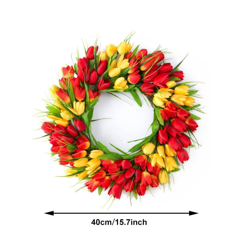 Artificitial Tulip Wreath Decoration 40cm Floral Garl Mother's Day Front Door Hanging Ornament