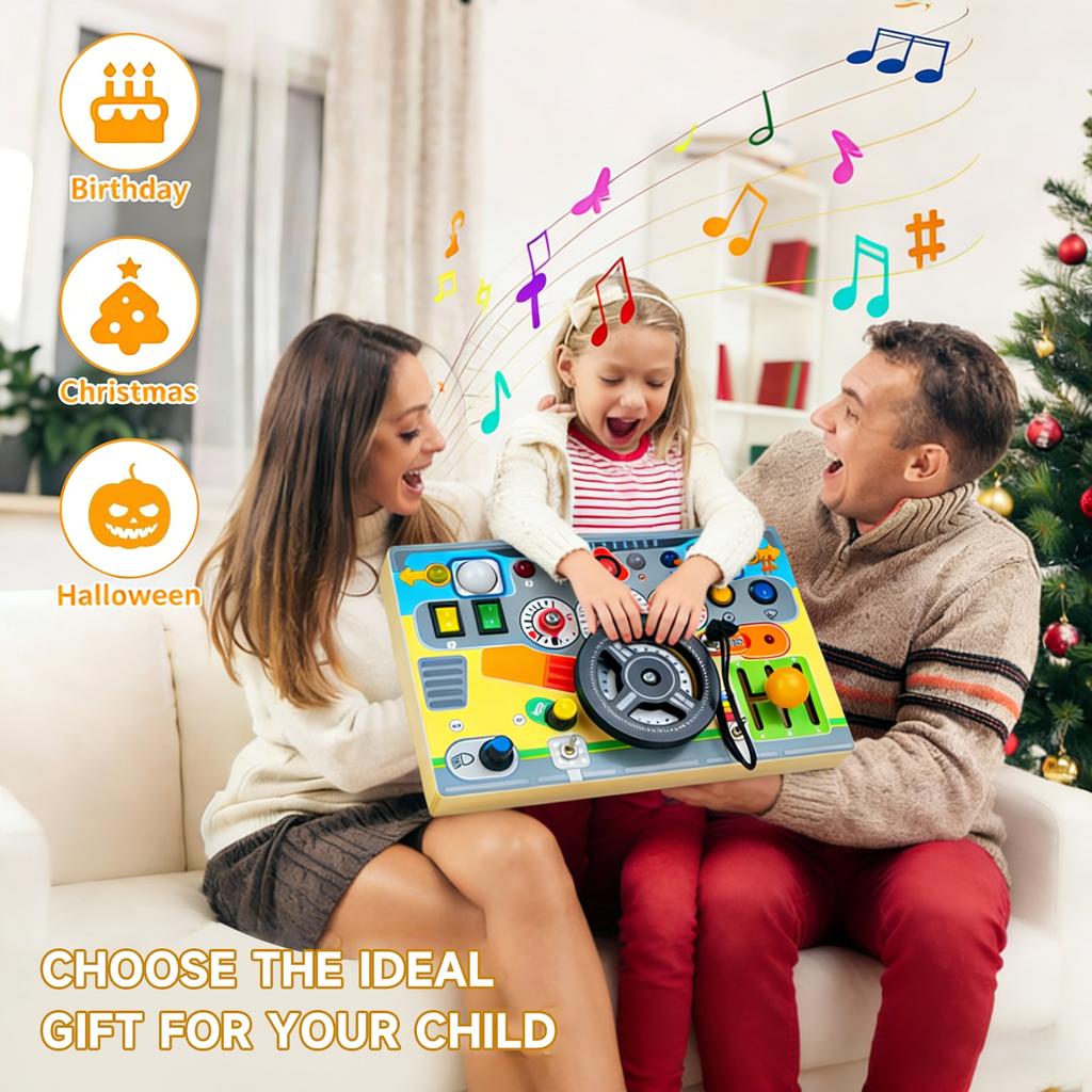 Morovan Montessori Busy Board, Sensorisches Aktivitätsbrett mit Schaltern Knöpfen, Reisespielzeug für Kleinkinder Jungen Mädchen, 21,5x14,5x3cm, Mehrfarbig