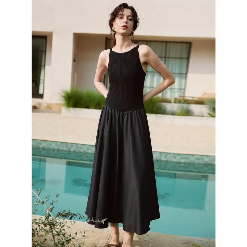 ELLE Women's French-Style A-Line Patchwork Maxi Dress