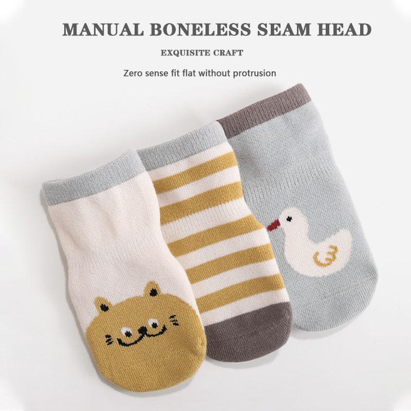 3 Pairs/Lot Cartoon Baby Floor Socks Indoor Full Sole Rubber Non-Slip Kids Socks Set Boneless Middle Tube Socks For Boys  Girls