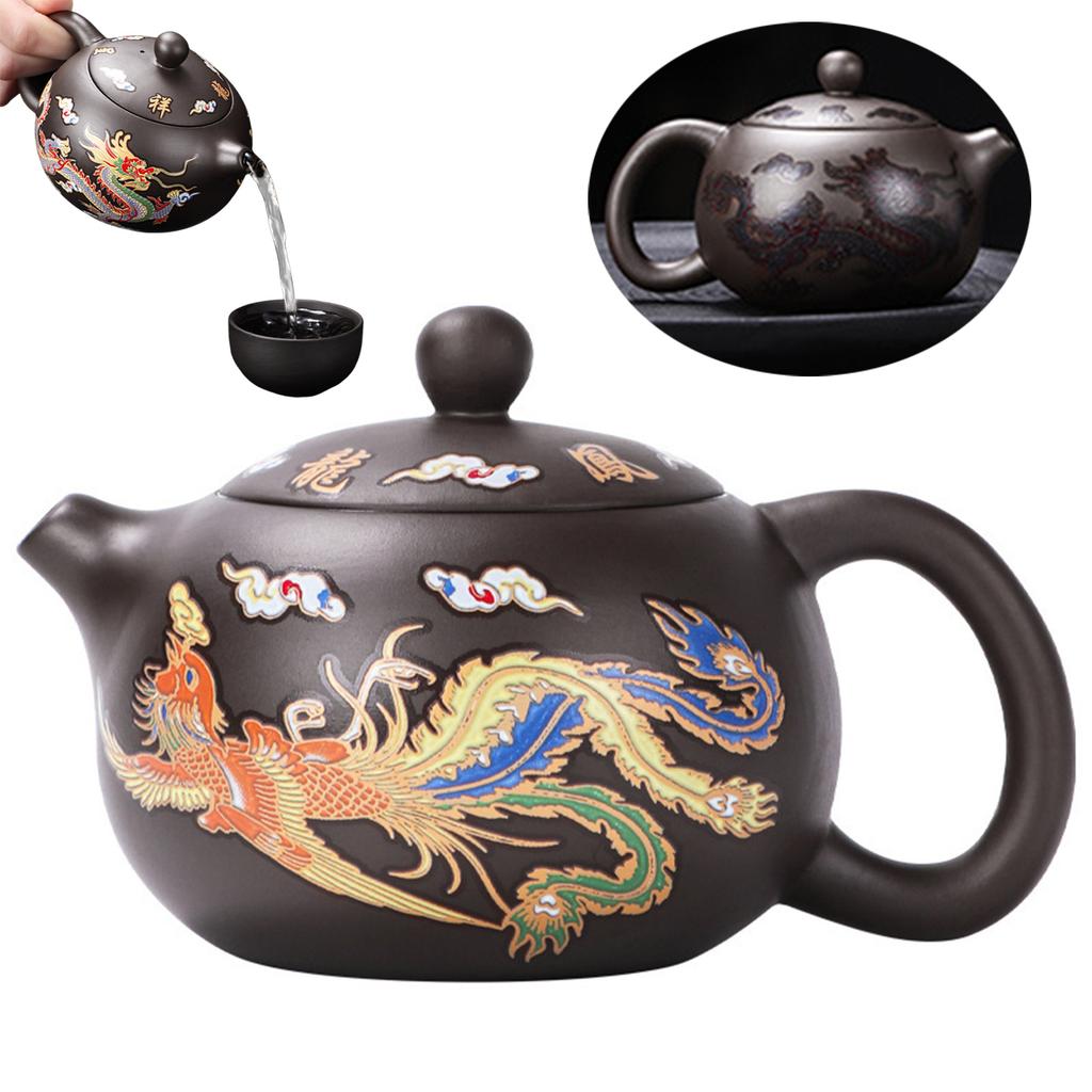 Dragon and Phoenix Purple Sand Pot Tea Color-changing Purple Clay  Zisha Teapot for Wood Stove or Stovetop Xuan-US