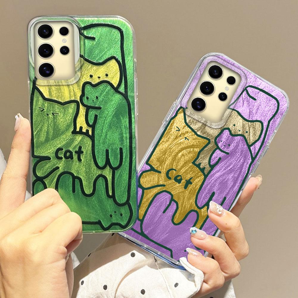 Cute Line Graffiti Cat Phone Cases for Samsung Galaxy A55 A56 A26 A36 A16 A15 A24 A14 A34 A54 S25 S24 S23 Shell Silicone Cover