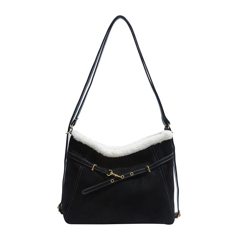 

Большая вместительная сумка-тоут с несколькими спинками, женская сумка через плечо для поездок на работу, однотонный рюкзак чёрный