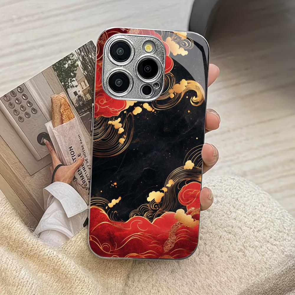 Goldene und rote Wolken Mode Handyhüllen carcasa Smartphone Glas Handyhülle für iPhone 17 16 15 14 13 12 11pm Pro Plus fundas