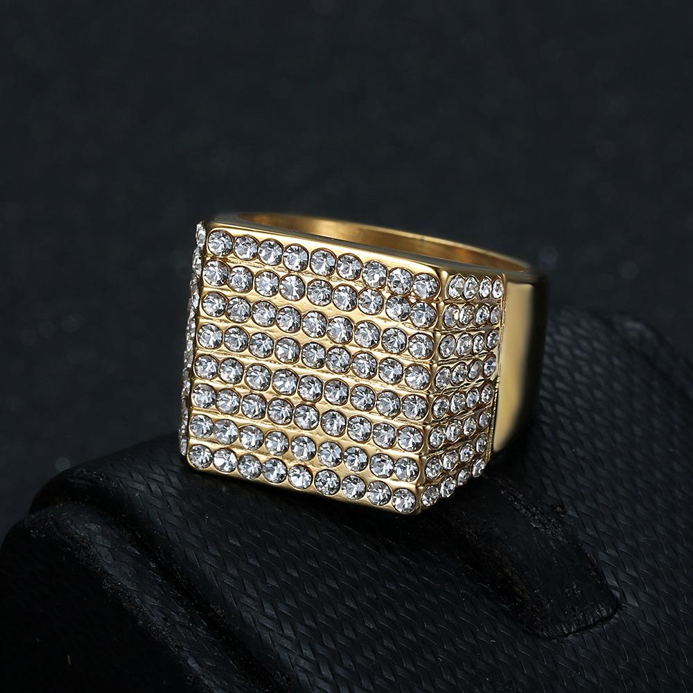 Ring hip hop HIOHOP jewelry gold plated square full diamond ring