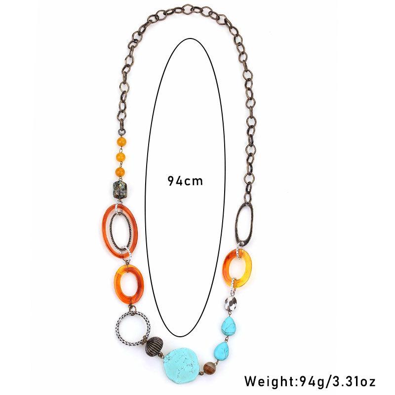 Bohemian Long Necklace with Colorful Stone & Mixed Metal Chain, Unique Pendant & Ethnic Choker Style Accessories