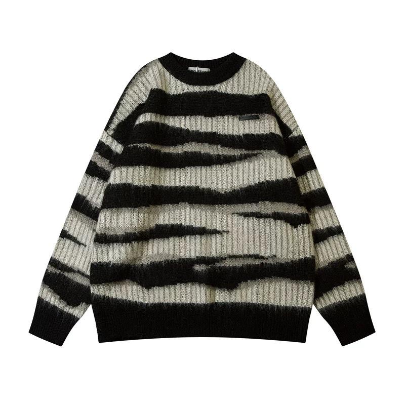 American Retro Color Block Striped Oversized Sweater: Trendy Streetwear Knitwear for Couples 2XL