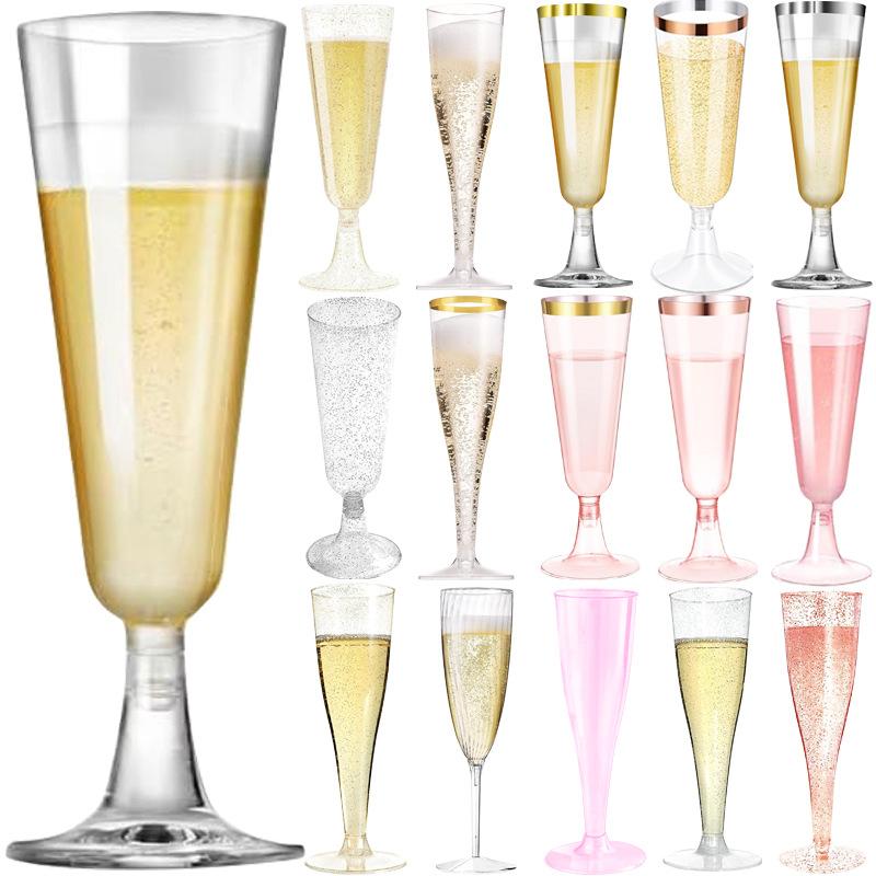 50pcs Disposable Plastic Champagne Glasses Cocktail High Footed Glasses Crystal Glasses Imitation Glass Wedding Party Supplies
