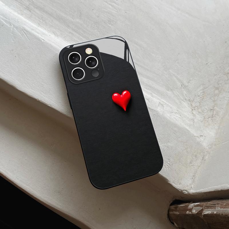 Black background and small red heart glass phone case suitable for iPhone 17 16 15 14 13 12 11Pro Max Plus shockproof back cover