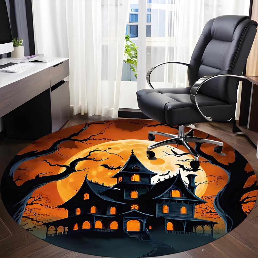 1pc Haunted House Moonlit Night Office Round Area Rug, Under Office Chairs Bedroom Living Room Home Decor, Room Deco, Available in Various Sizes