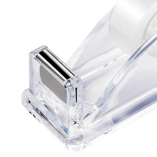 Acrylic Tape Dispenser with Pen Holder Transparent Compact Size Portable Office School Desktop Tape Cutter Holder