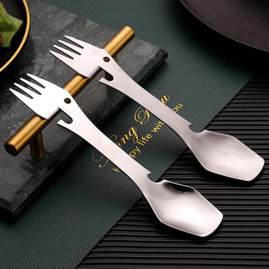 Stainless Steel k Mirror Surface 4-in-1 Food Grade Universal k Spoon Cutter Bottle Opener Camping Utensil Restaurant Supplies