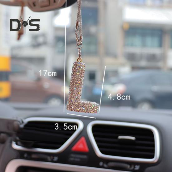 Bling Car Letter Charm Faux Crystal Letter Pendant Car Rear View Mirror Hanging Rhinestone Alfabet Ornament do Samochodowego Choinki