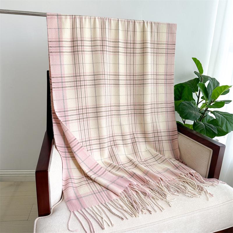 Unisex Korean Plaid Thick Winter Scarf with Tassels - Imitation Cashmere Shawl