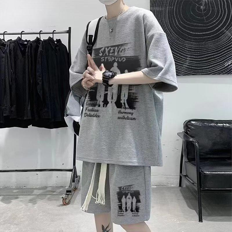 Men's Casual Ice Silk Waffle Suit - Loose Fit Summer T-Shirt & Shorts Set