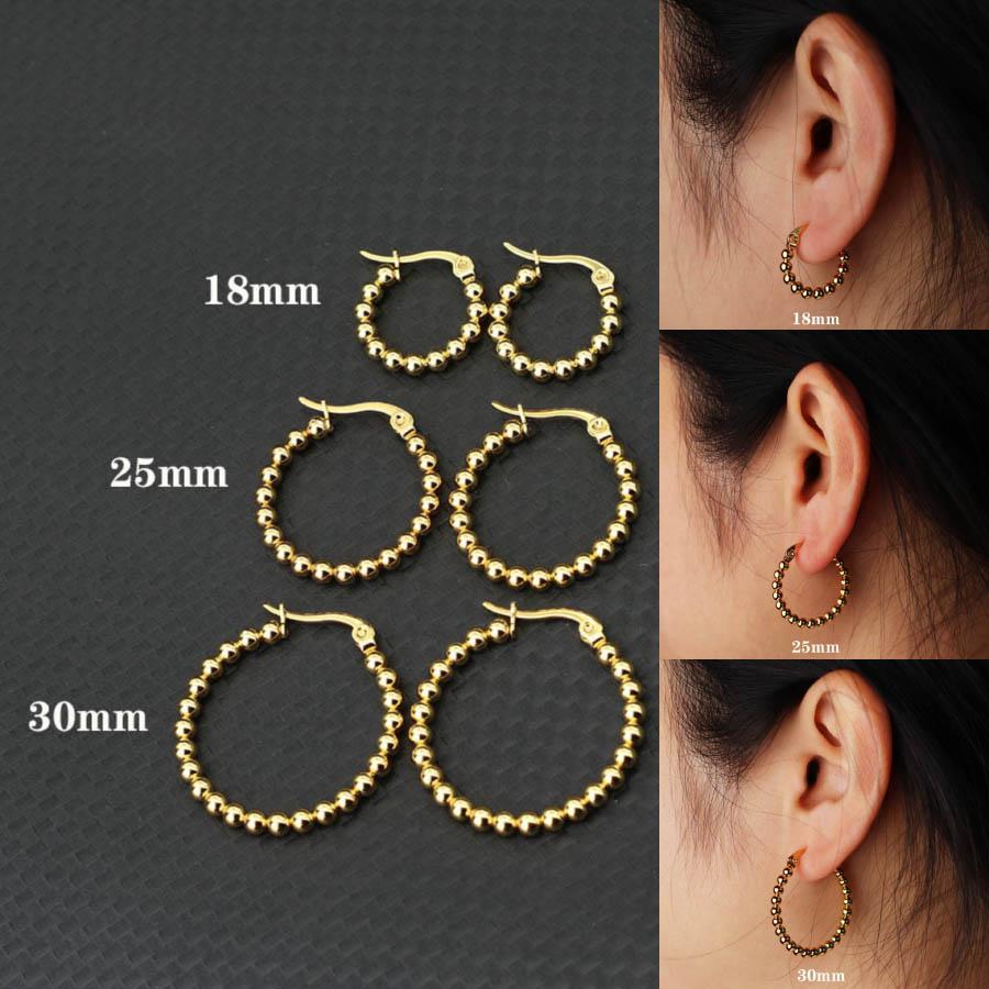 New Simple Style 3mm Beads Women Circle Earrings 18mm 25mm 30mm Stainless Steel Loop Orejeras Unfading Not Allergic Gift For Her