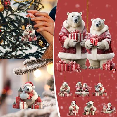 5PCS Cute Polar Bear Hanging Pendants Swing Animal Bear Xmas Tree Ornament for Cars Backpacks