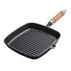 Steak Grill Pan with Wooden Handle 8.7in Thickened Bottom Even Heating Nonstick Grill Pan with Pour Spout for Indoor