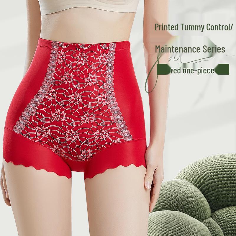 Red Year of the Rat High-Waisted Chinese Style Seamless Tummy Control Plus Size Butt Lifting Shaping Panties for Women