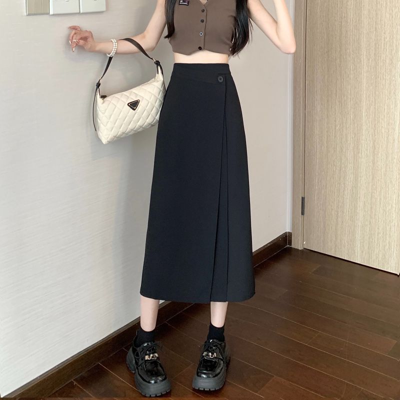 

Black Slimming Long Skirt for Women K-style Drape A- Line Skirt Plus Size Plus Size Ladies Thick Leg Covering Suit Skirt Long Skirt Black M