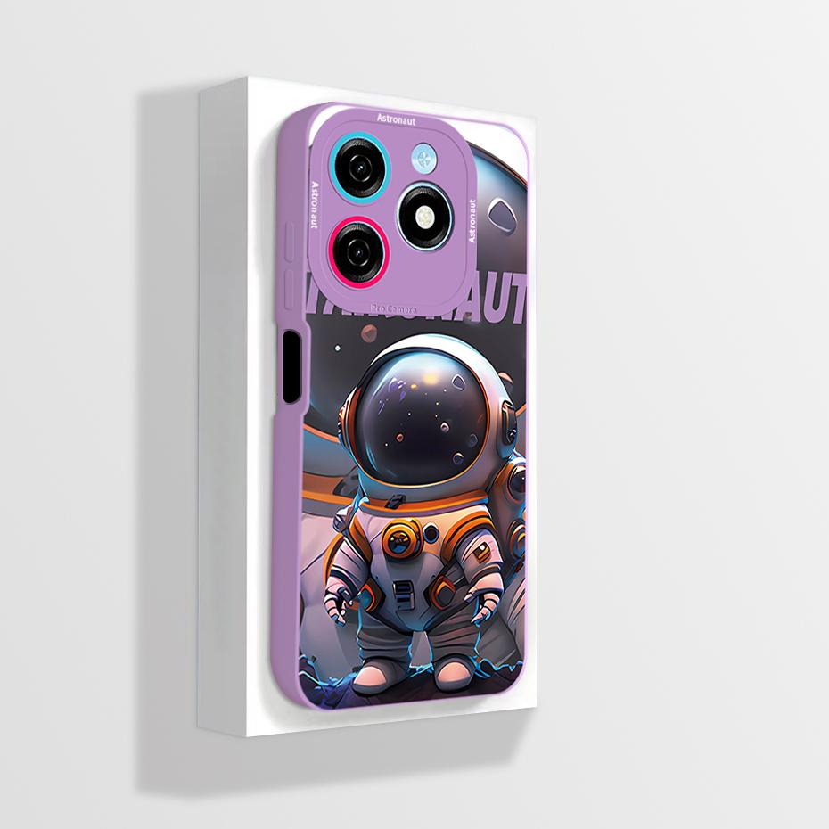 Pour Tecno Spark 20 20C Coque Mignon Dessin Animé Astronaute Carrée Silicone Liquide Souple Housse de Protection pour Téléphone Pour Tecno Spark20 20C Funda