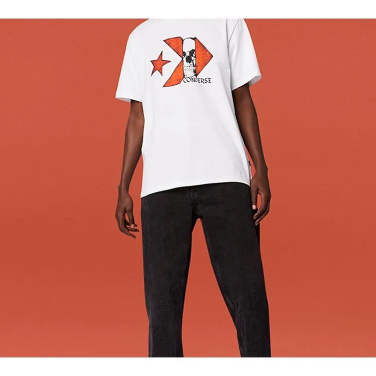 Converse T-Shirts Men's White Crew Neck Moderate Straight Fit (Unisex) T-Shirts 10019893 A03