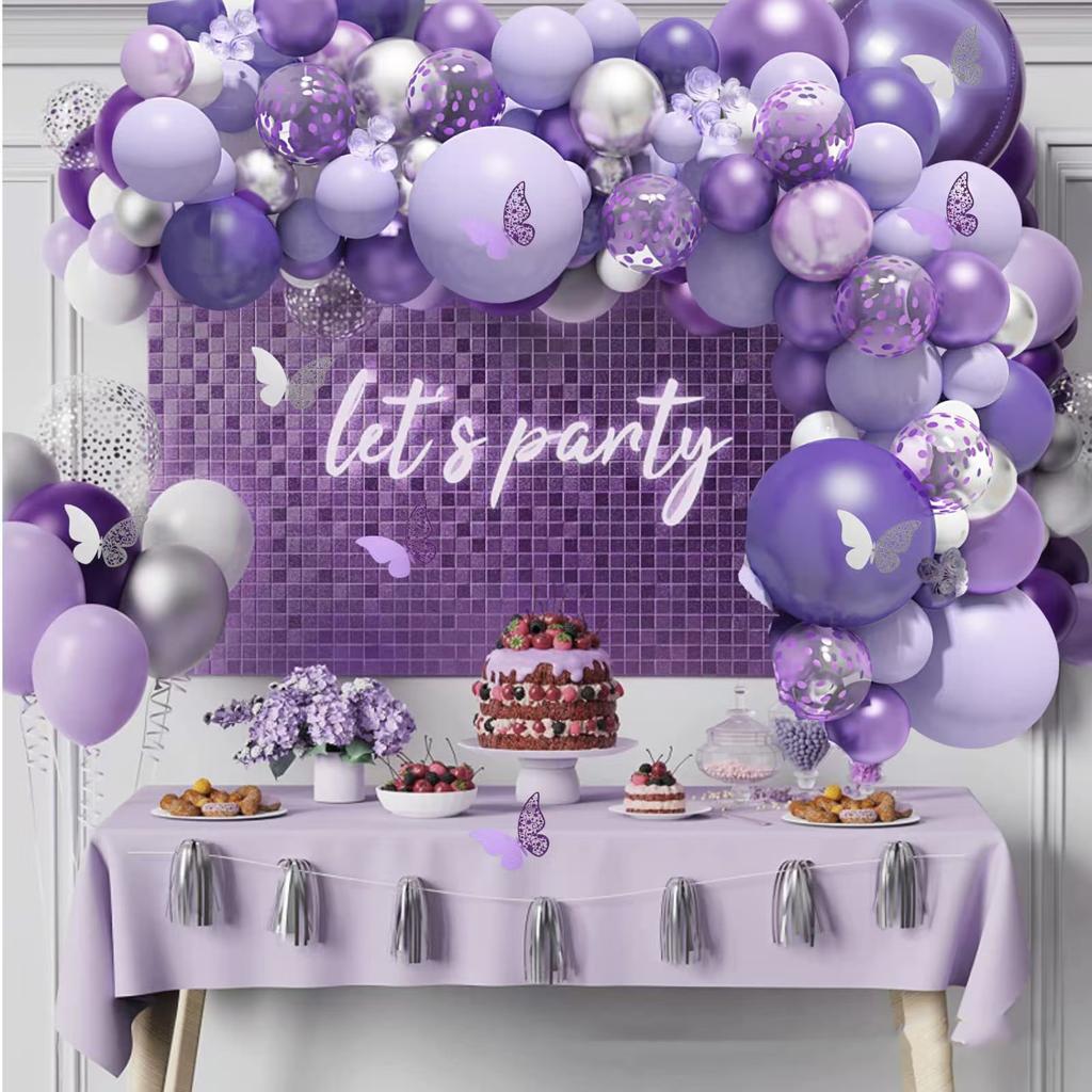 Pink Purple Latex Balloon Set 3D Butterfly Agate Pentagram Aluminum Film Balloon Girl Birthday Party Decoration