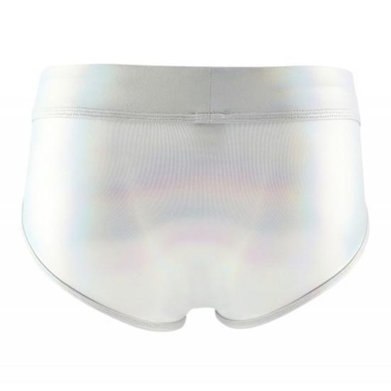 Men Underpants Glossy Faux Leather Low Waist Smooth Anti-septic Reflective Seamless U Convex Elastic Soft Breathable Club Performance Party