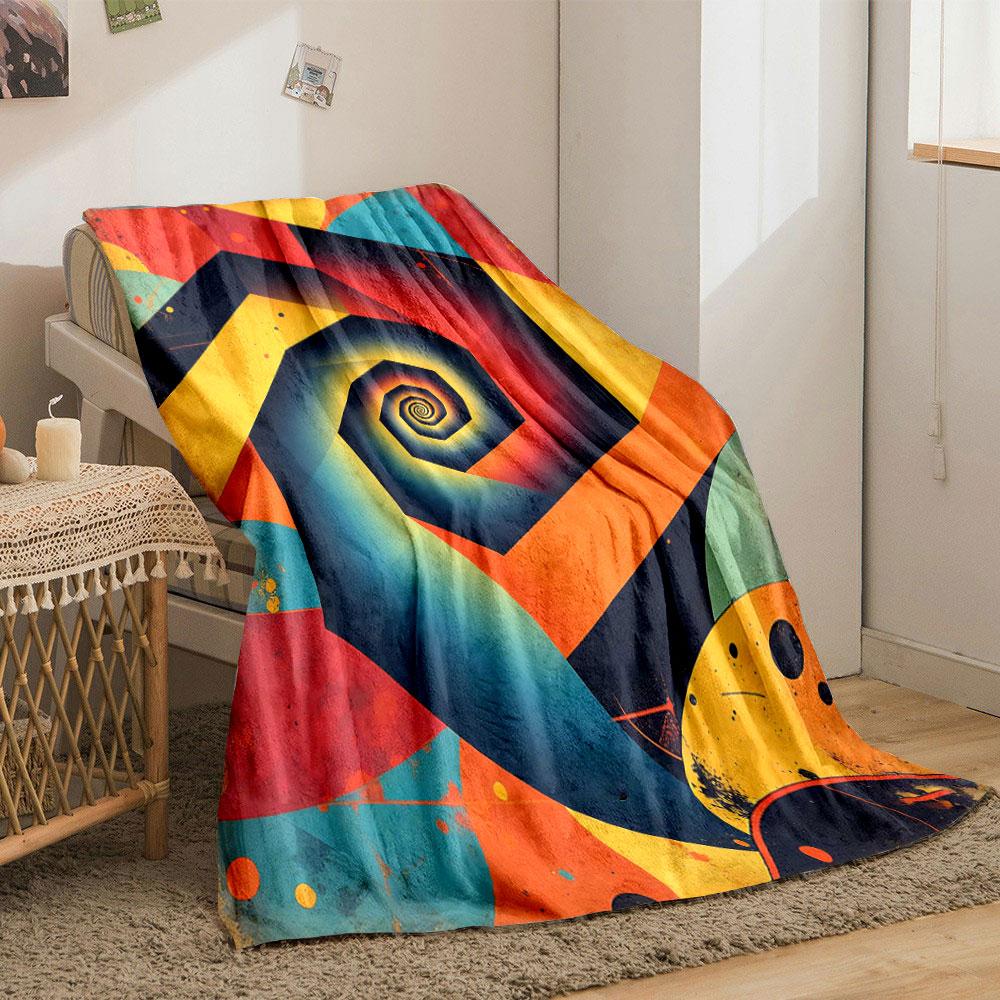 A vibrant spiral with geometric shapes and contrasting colors. for all seasons blanket lunch break throw gift