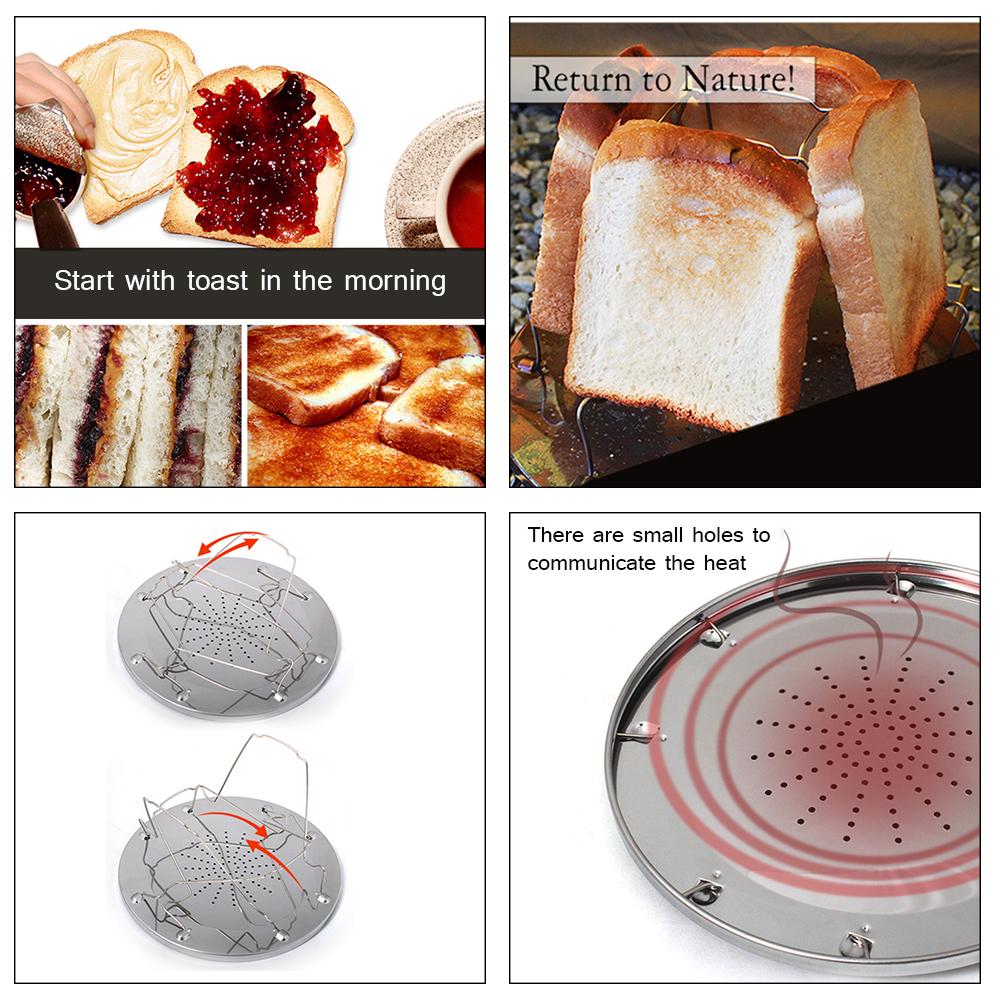 Faltbarer Campingkocher Toaster Edelstahl Camping Toaster Rack Halter 4 Scheiben Toasterblech