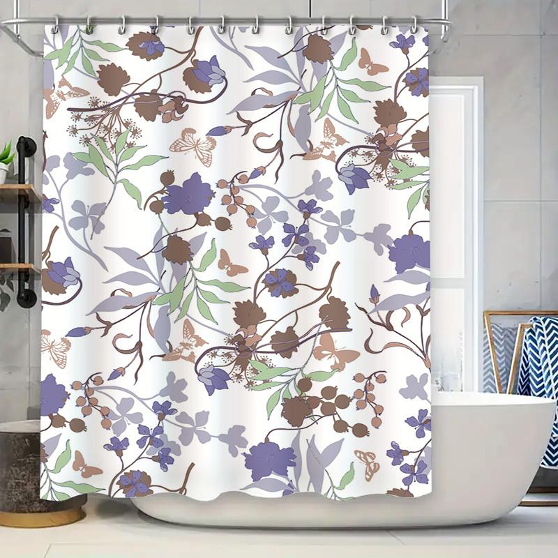 

Luxury Shower Curtain Set Floral Print With Butterflies Leaves For Bathrooms Decorative Privacy Window Curtains In Multiple Colo W60H190(CM)-1 Pcs