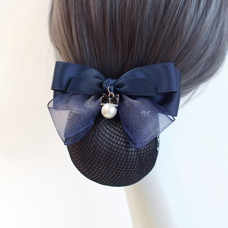 Vocational Nurse Head Flower Mesh Pocket Hairpin Silk Yarn Pearl Pendant Bow Stewardess Bank Disc Hair
