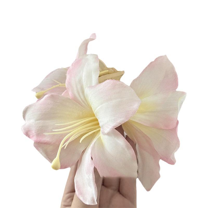 High-End Forest Style Lily Flower Hair Clip - Aesthetic Simulation Shark Grip for Women