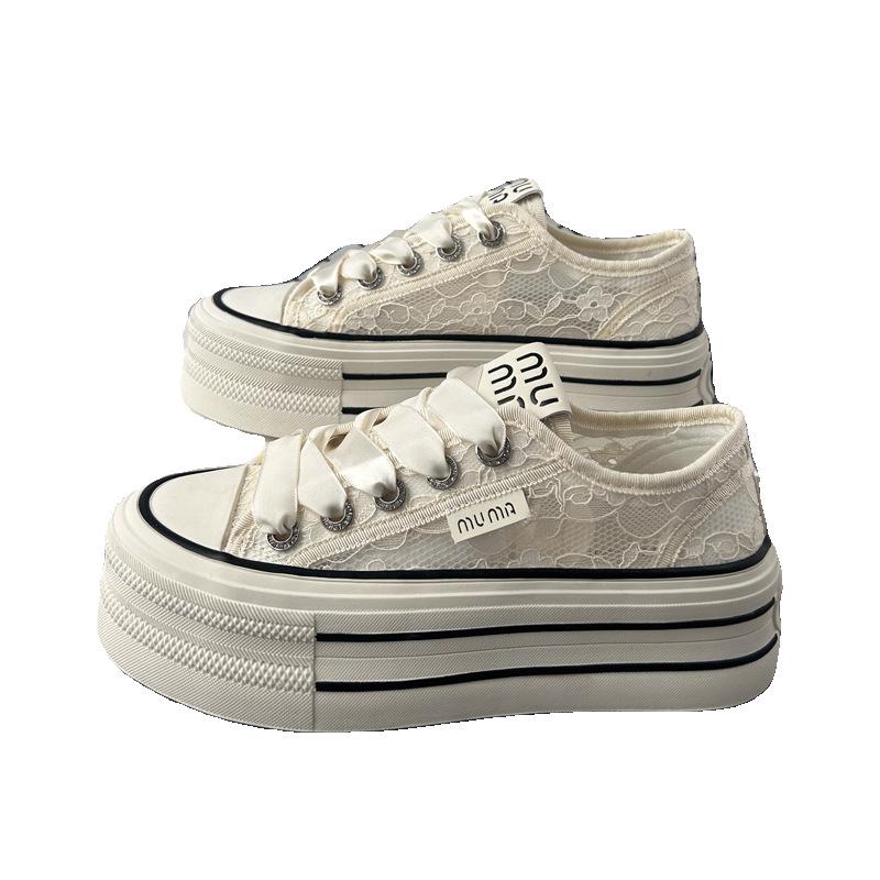 Mesh Breathable Little White Shoes Women's 2025 New Summer Super Fire Platform Canvas Shoes Niche Versatile Casual Board Shoes