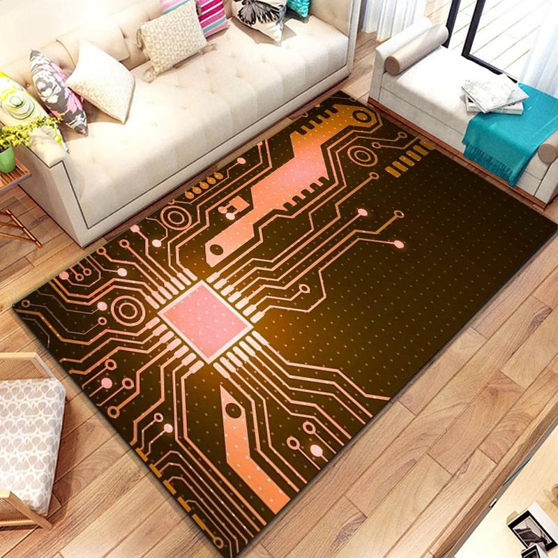 3D Chip Circuit Board Area Rug,Carpet Rug for Home Living Room Bedroom Sofa Play Room Doormat Decor, floor mats  coffee tables