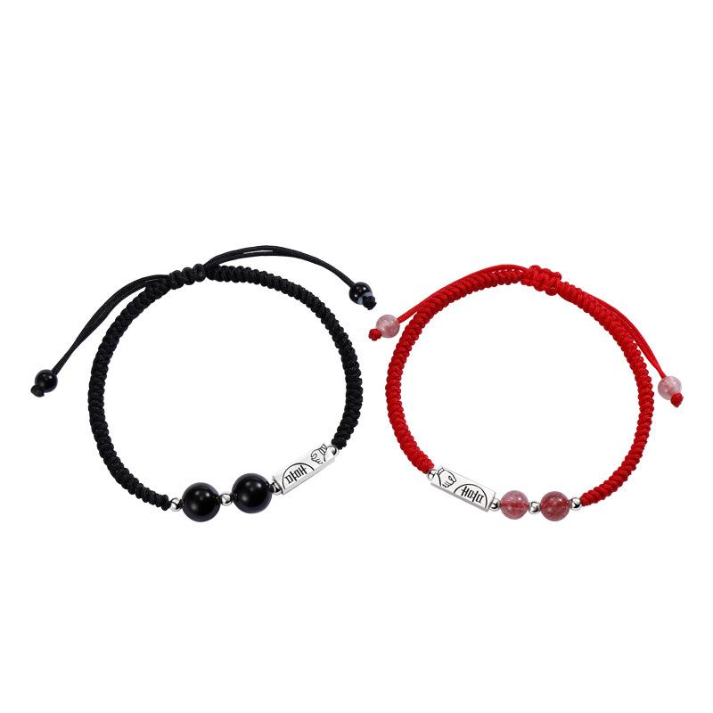 Original Hand in Hand und Kind Älteres Paar Hand Seil Guochao Neues Chinesisches Erdbeer-Kristall Hand Seil