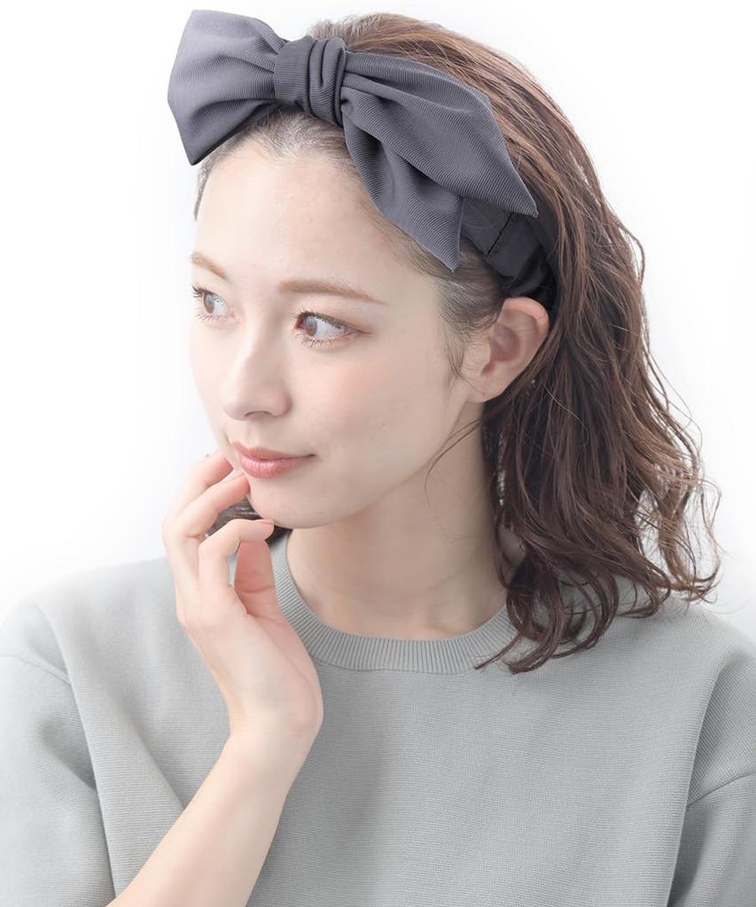 VINGTAINE Hairband with Detachable Customizable Hair Ribbon, Large, Accessory, Casual, Simple, Gray, HB-133-GY